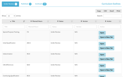 SIROS Curriculum Database Module
